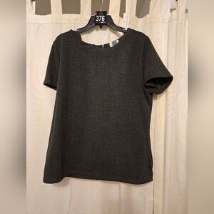 #376 grey tweed patterned back zip top